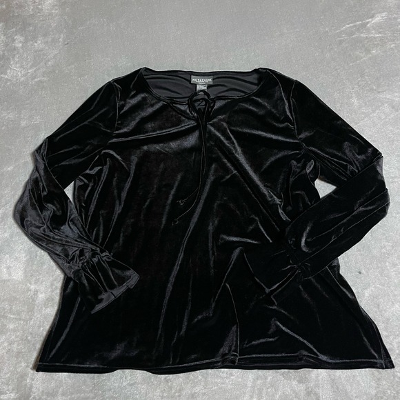 Vintage Notations Top Womens 1X Black Velvet Long Sleeve Vamp Whimsigoth‎ Boho - Picture 1 of 6
